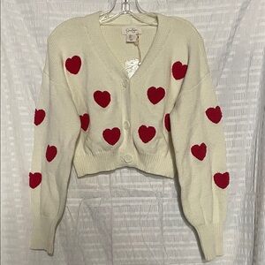 Jessica Simpson Cream Cardigan with Red Hearts size S
